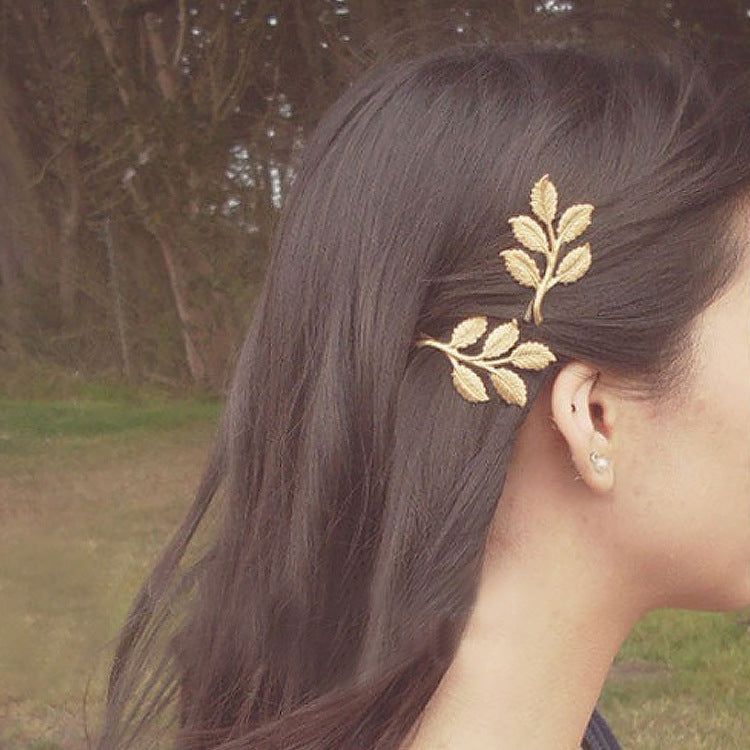 Wholesale retro Mori hair accessories olive branch hairpin beautiful bride alloy headdress tree leaf side clip